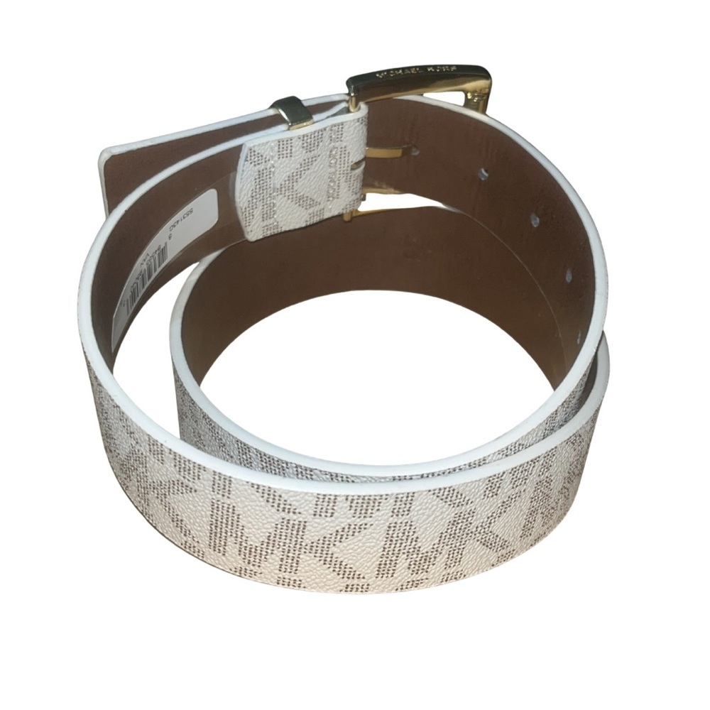 NWT Michael Kors Signature MK Logo Belt - Vanilla/Gold (S) - Picture 5 of 8